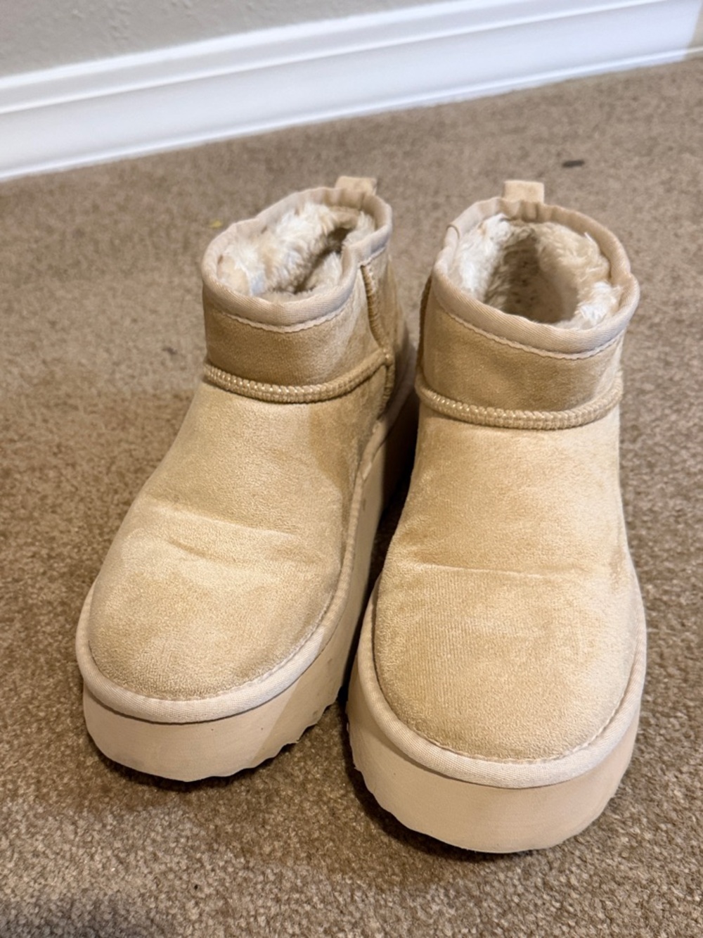 Tan Faux-Suede Shearling Lined Booties